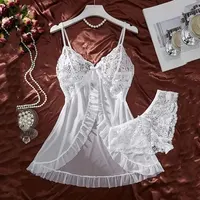 Un ensemble de chemise de nuit Ultra Sexy en Tulle, soutien-gorge à col en v, jupe de nuit ouverte, robe érotique pour femme, pyjama transparent, pantalon de Lingerie, kit de luxe 1