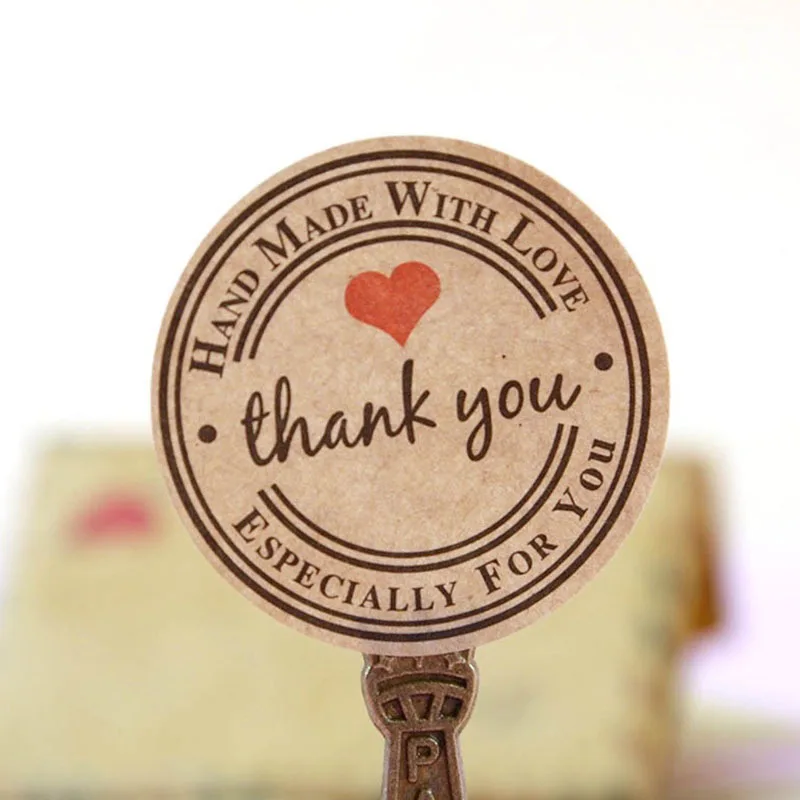 

120Pcs Vintage Kraft Paper Thank You Stickers Scrapbook Gift Stationery Labels Handmade with Love for Packaging Decoration