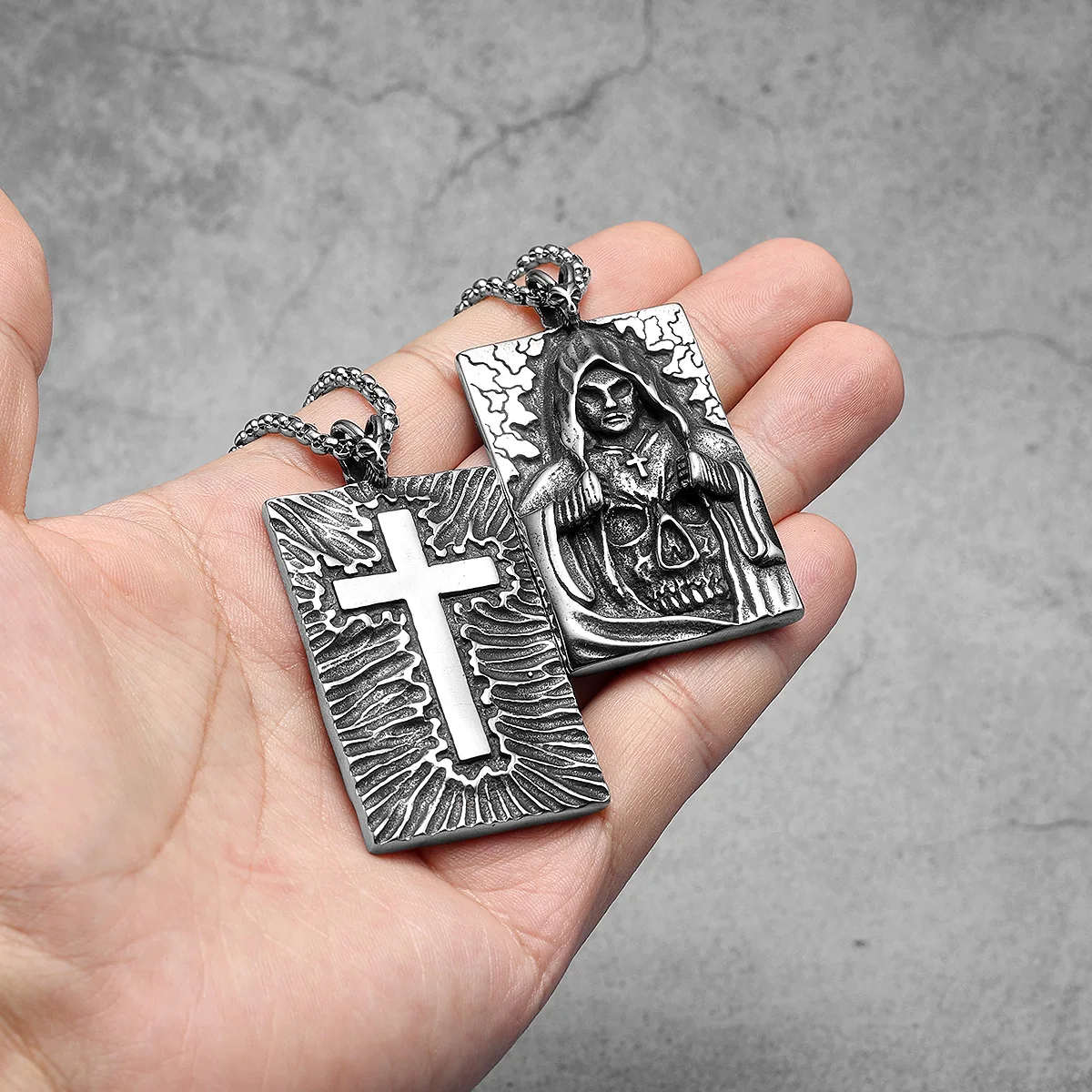 Wizard Pendants Cross Necklace 316L Stainless Steel Men Grim Reaper Chains Punk Rock Rap Jewelry Gift for Male Biker Wholesale 4