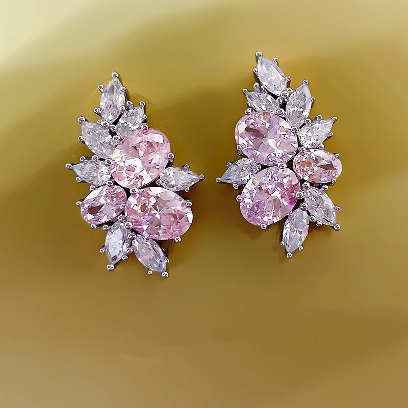 Huitan Sweet Pink Cubic Zirconia Stud Earrings for Women Silver Color Fashionable Ear Piercing Accessories Wedding Party Jewelry 10 S6083aed5a620422da5cc3277d05dabefq