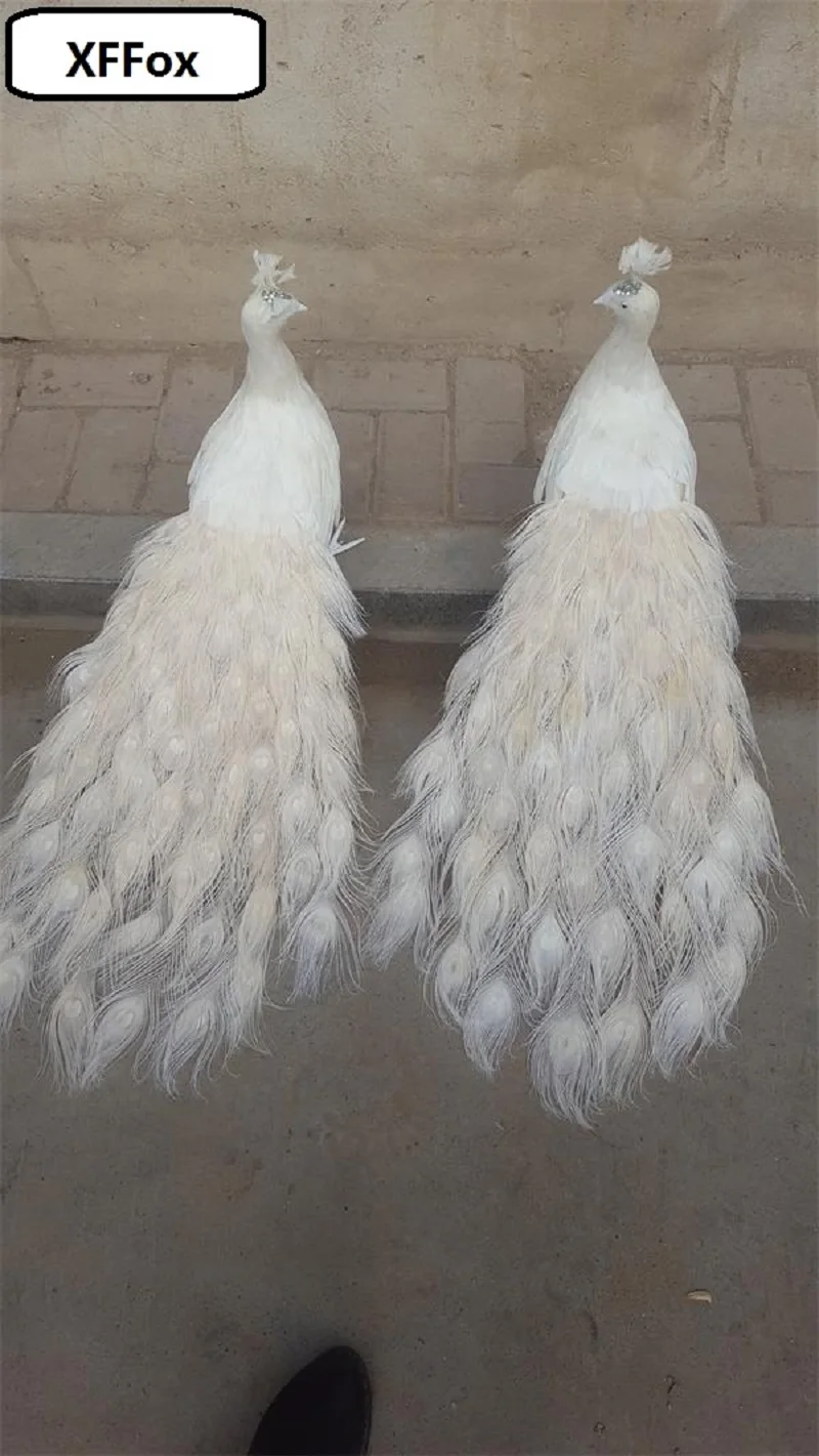 

Пара белых реалистичных моделей павлинов из пенопласта и перьев, красивая птица павлина, подарок около 80 см xf0321