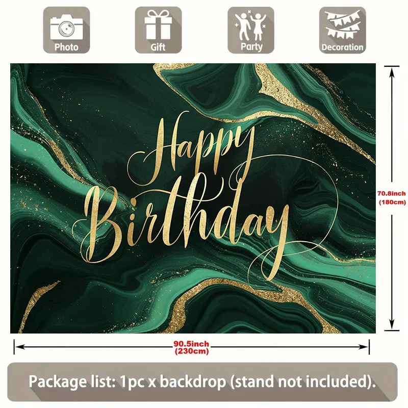 Party-Banner 1 Stück, smaragdgrün und gold glänzend, glückliche Polyester-Banner-Dekoration zum Geburtstag, Party-Hintergrunddekoration – Detail 9