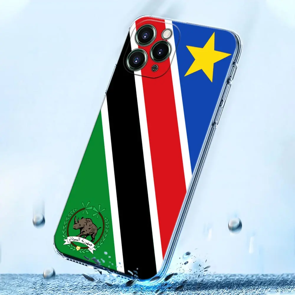 African Countries South Sudan Flag Cell Case for iPhone 11 12 13 14 Pro Max Mini SE XR XS 7 8 Plus Soft Transparent Cover Fundas