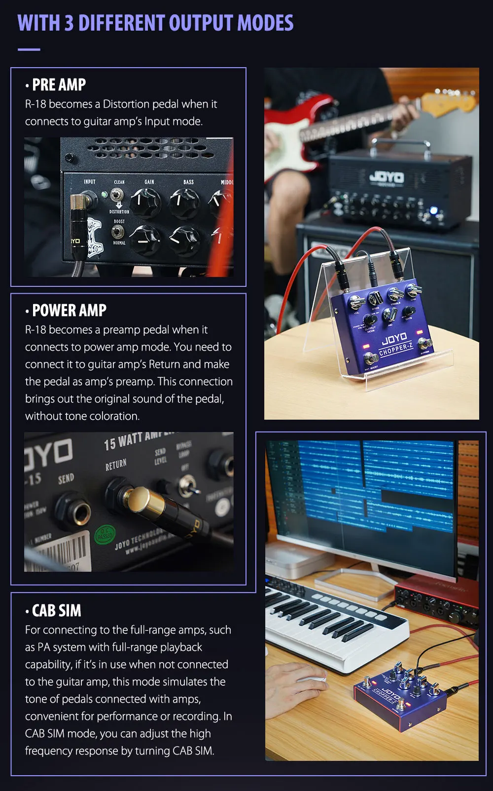 R-18 CHOPPER-Z Distortion Guitar Pedal with Preamp Mode and Noise Gate Effect Mo