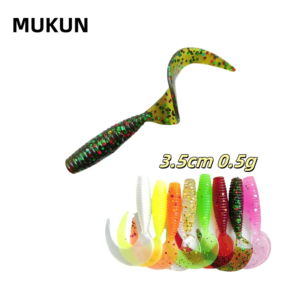 MUKUN 20 Stück 3,5cm 0,5g Silikon-Weichköder mit Gekräuseltem Langem Schwanz Künstlicher Crankbait Gefälschte Maden Angelköder