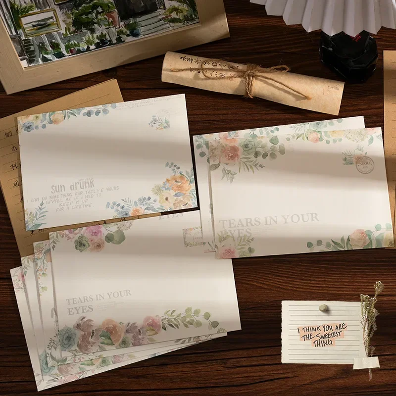 Kawaii Paper Envelopes Vintage Flowers Envelopes for Letters Wedding Party Invitation Cards Cover Korean Stationery 8pcs/set