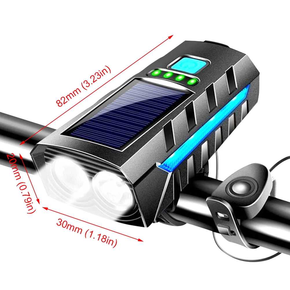 USB 충전식 태양광 발전 자전거 프론트 라이트, MTB 로드 바이크 프론트 램프, 하이 빔 자전거 손전등, 자전거 액세서리, 2400mAh