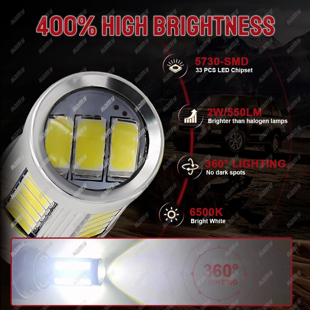 LED Bulbs 2/4/8 PCS P21W Ba15s 1156 Bay15d 1157 12V 33SMD 7000K White