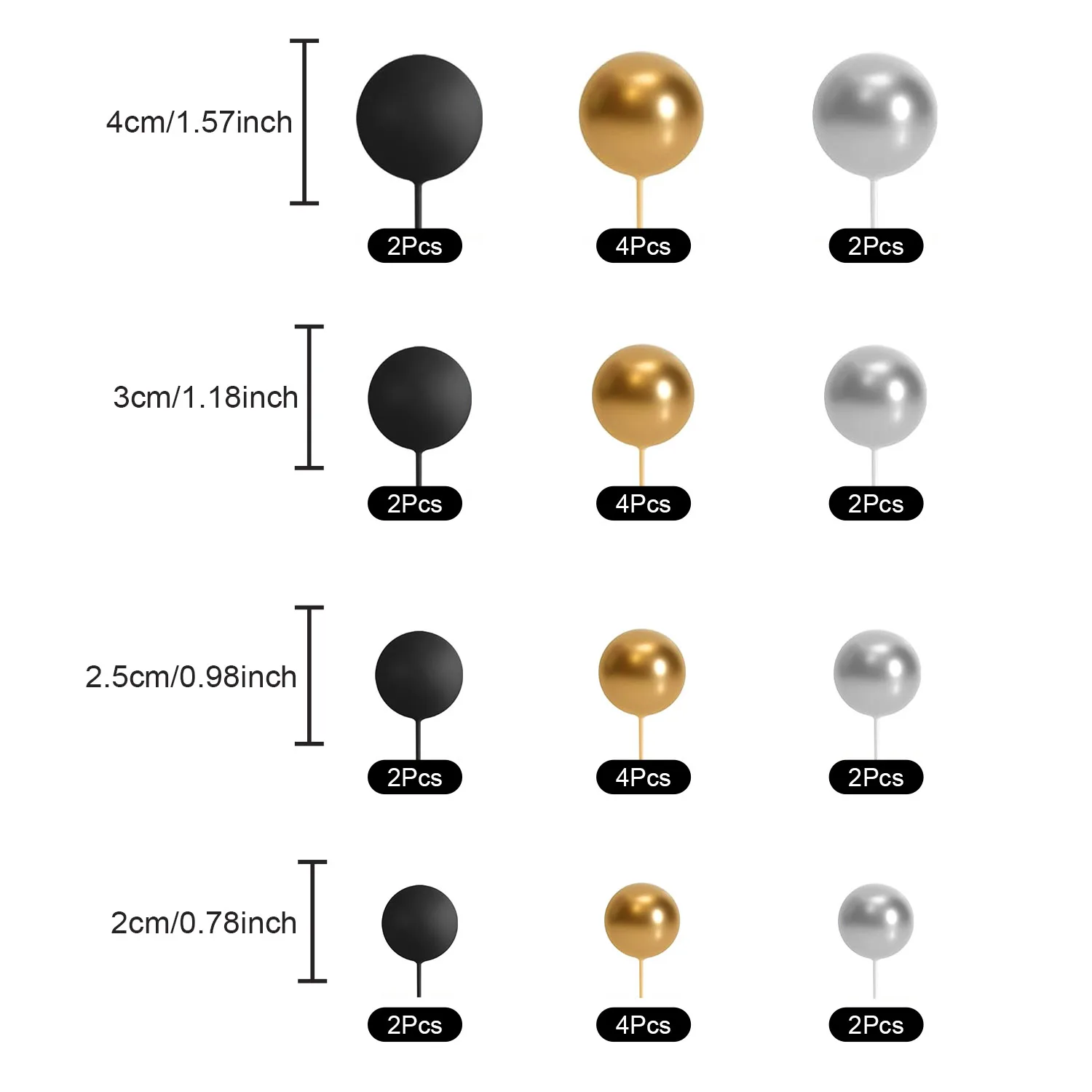 32 szt. Ozdoby z czarnego złota srebrna kula ozdoba na wierzch tortu Mini balony patyczki kulki piankowe ozdoby do tortu na urodziny