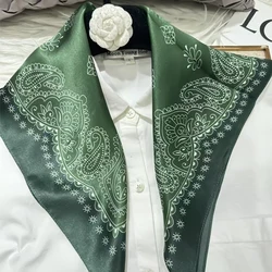 Elegant Red and Blue 100% Mulberry Silk Paisley Scarf for Women - Luxurious Square Neckerchief (Green pasiley)