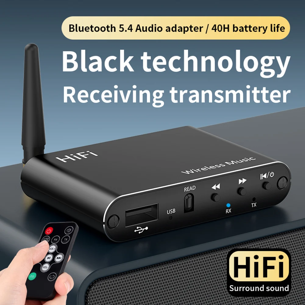 블루투스 호환 5.4 오디오 어댑터 3.5mm Aux HiFi 스테레오 오디오 수신기 BT/U-Disk 재생(리모컨 포함) TV 홈 스테레오용