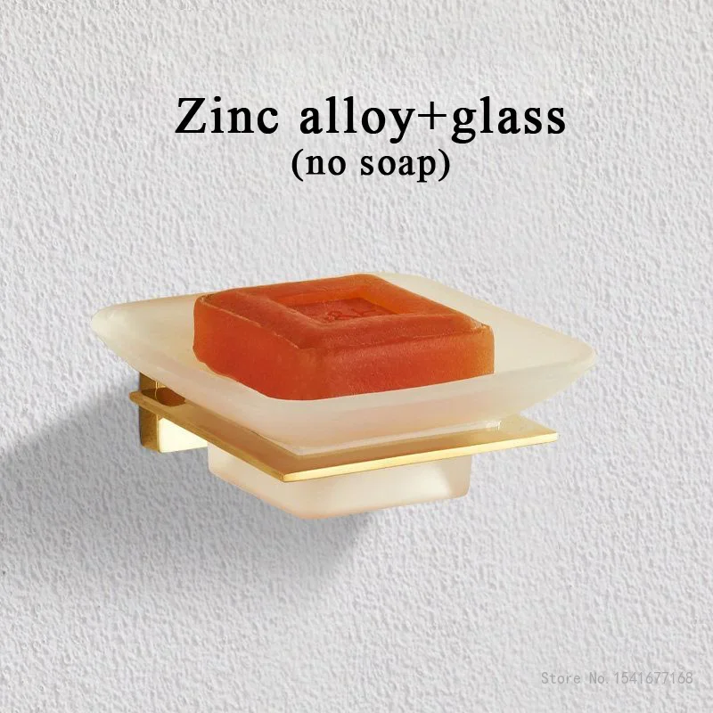 Nordic Wall-mounted Soap Dish, Toilet Soap Rack, Home Punch-Free, Gold Brass, Zinc Alloy, Glass, Ceramic Single Drain, 1Pc
