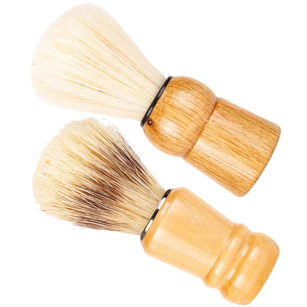 

2 Pcs Beard Brush The Gift Salon Shave Shaving Male Mens Cream Wood Father's Day Gifts Man Handle