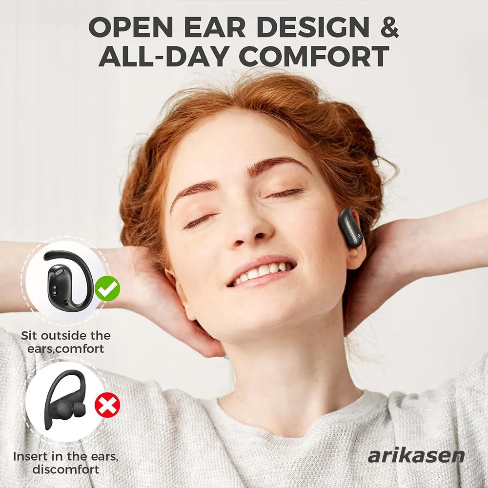 Wireless Bluetooth Headphones Open Ear Earphones with Noise