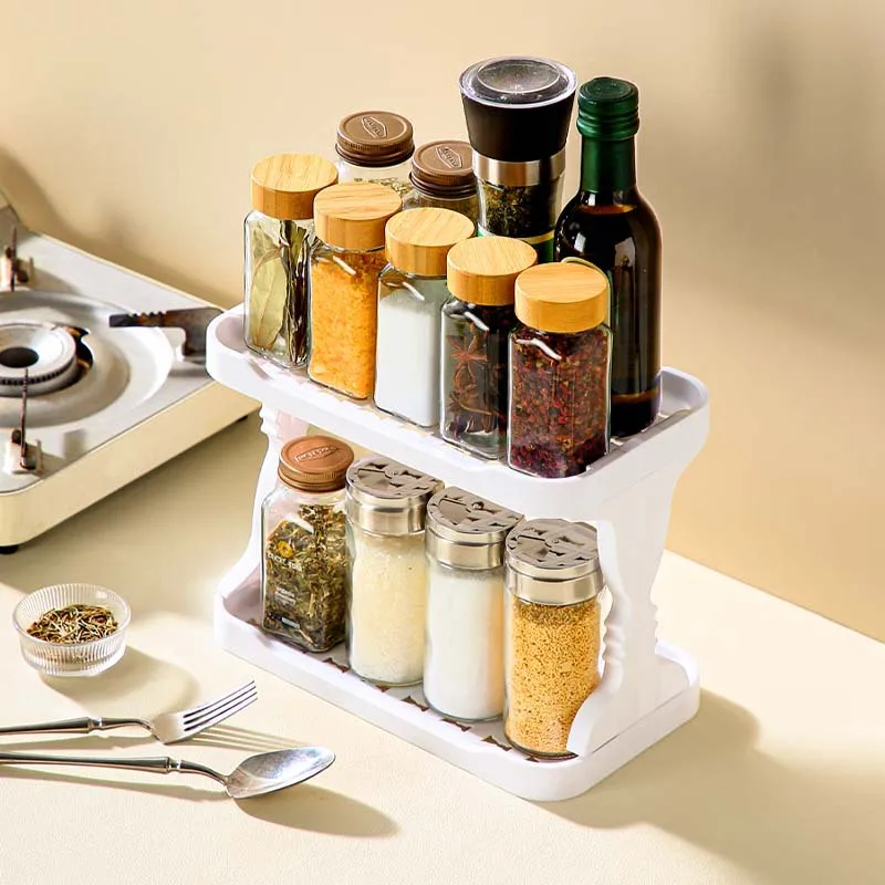 1 PC Kitchen Shelf Spice Storage Rack Double Household Countertop Organizer Drainage Cup Holder Organizer Kitchen