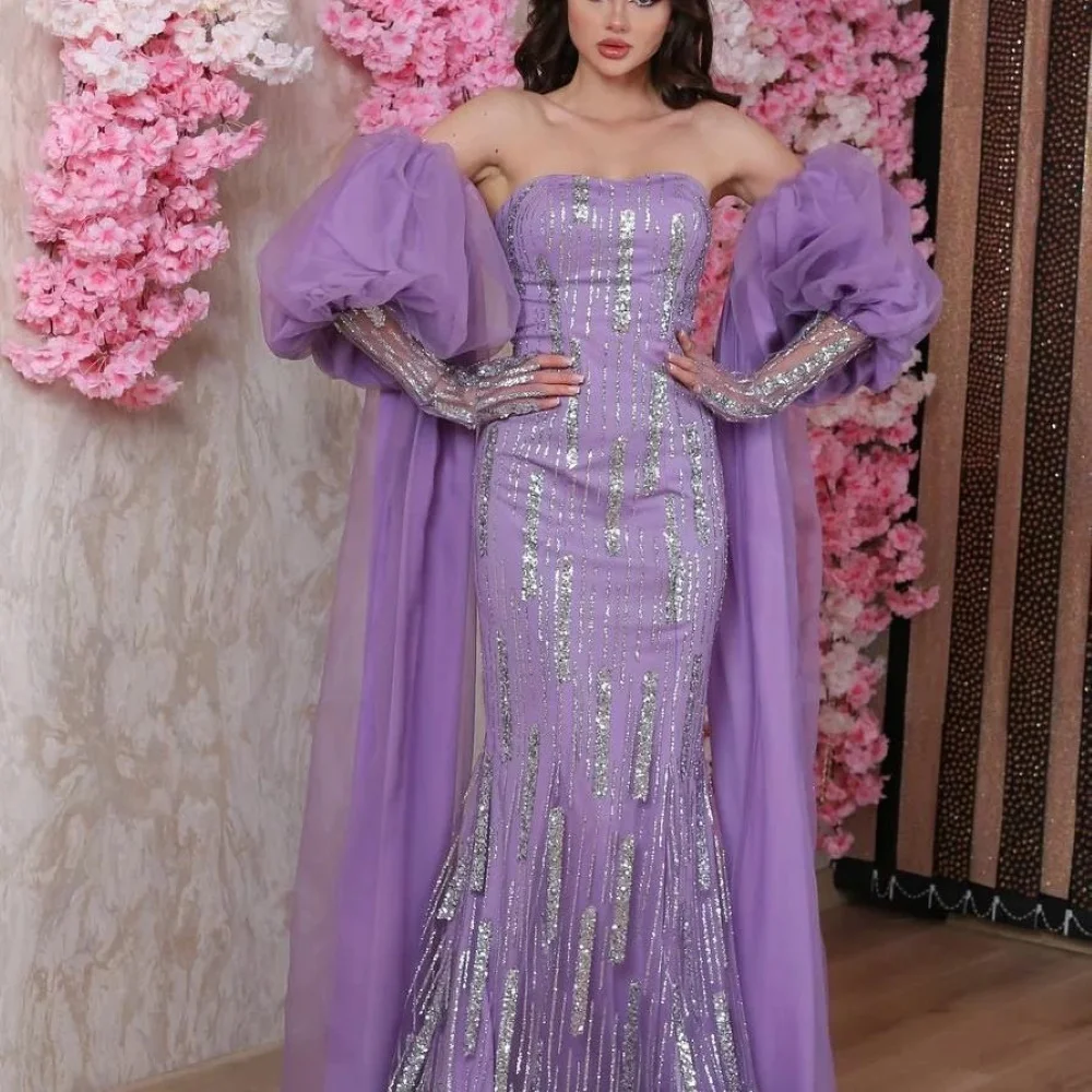 

Fairytale Serendipity Evening Dress Formal Occasion Floor-Length Mermaid Off The Shoulder Muslim Shiny Sequined Prom Gown With S