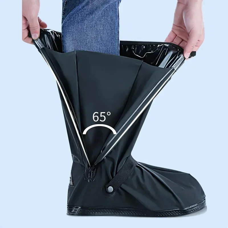 Cycling Motorcycle Waterproof Rain Shoes Boots Cover 40 CM High Tube Anti-Slip Reusable PU Leather Rain Protection Pants Covers