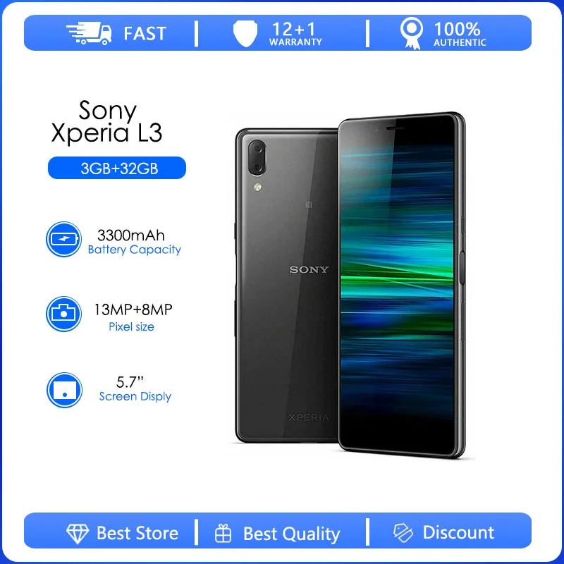 

Sony Xperia L3 L3312 Refurbished-Original Octa-core 3GB RAM 32GB ROM 13MP Dual Camera LTE 4G Fingerprint Android Cellphone