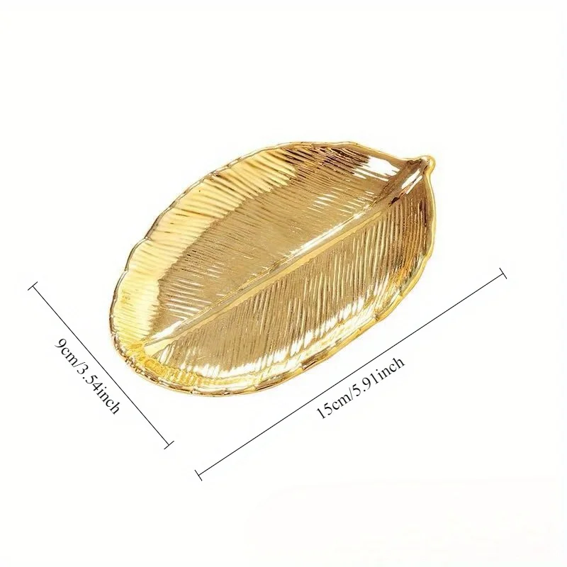 Golden leaf ceramic jewelry tray, cosmetic jewelry storage tray, decorative item tray, home desktop decoration 4