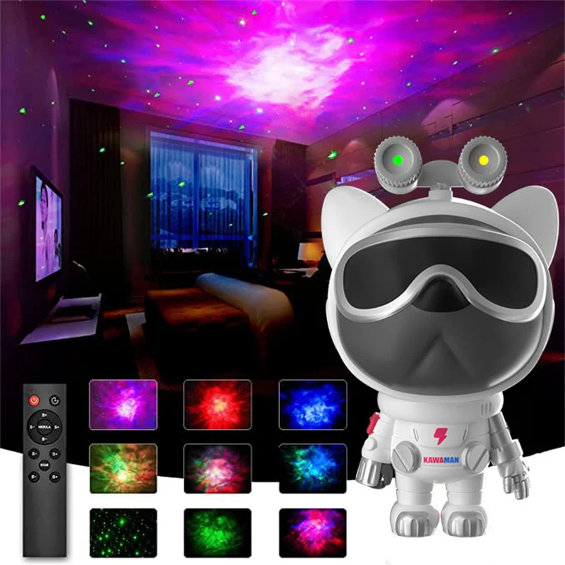 

Space Dog Galaxy Star Projector Starry Sky Night Light Astronaut Lamp with Sound Control Home Bedroom Decorate Luminaires Gift