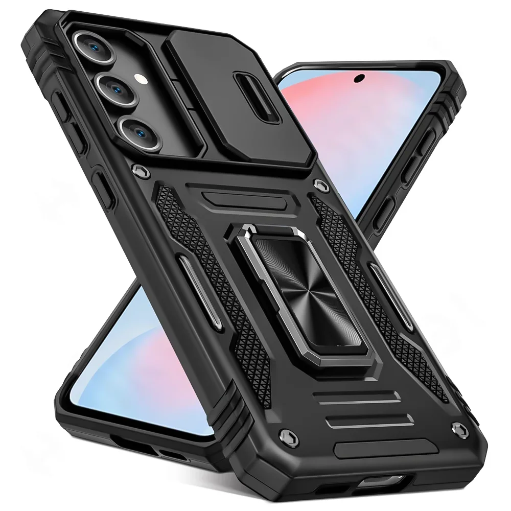 Enhanced Anti-Drop Sliding Camera Protective Phone Case with Metal Ring and Magnetic Stand