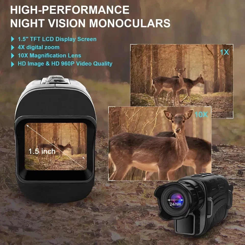 Monoculaire Vision Nocturne Infrarouge 1080p - Portée 800 M, Zoom 10x - Pour Chasse, Observation, Sécurité
