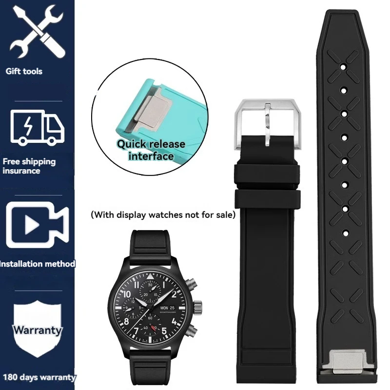 thumbnail image 1 of Correa de caucho FKM con eslabón final de acero de liberación rápida de 20 mm y 21 mm para cronómetro IWC Pilot Mark 20, correa de reloj de caucho fluorado resistente al agua para hombre, 1 of 5