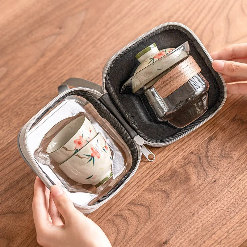 matcha set kitmatcha set kitHand Drawn Peach Blossom Travel Tea Set Kit Handmade Tea Tools Set of Cups 1 Pot 3 Cups Maki
