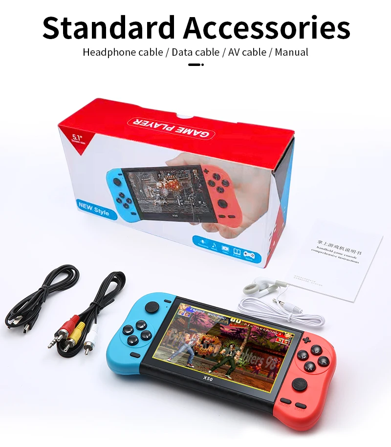 2022 X50 5.1 HD screen 64bit Video games supports multiple emulators ortable Handheld Retro Game Console Video Player tv output