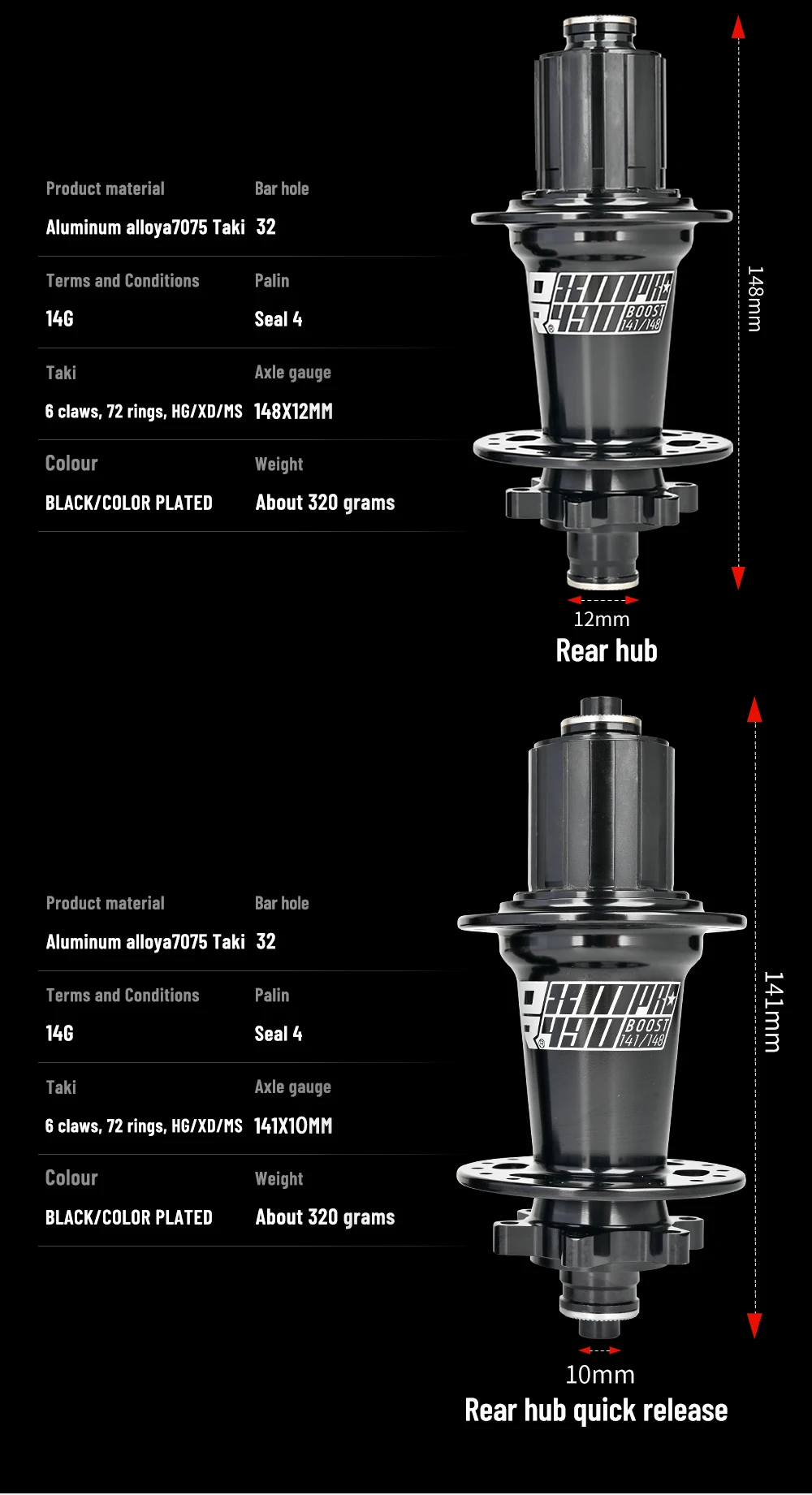 Mountain Bike Hub BOOST QR 141*10MM Disc Brake HG SX XX GX