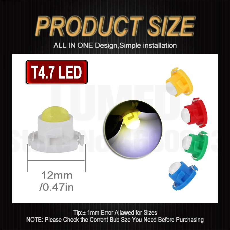 �ڵ��� COB LED ����� ����, ��� ���� ǥ�ñ�, �߾� ���� ����, ���� ����Ʈ, 12V, T3, T4.2, T4.7, 500 ��