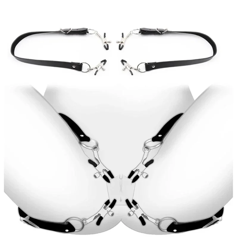 Leather Strap Harness Nipple Clamps Bdsm Slave Fetish Bondage Restraints Labia Clips BDSM Erotic Accessories Sex Toys for Women