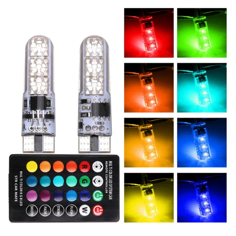 

T10 Car LED Wide Light Bright Silicone 5050-6SMD Wireless Remote Control RGB Color Flash