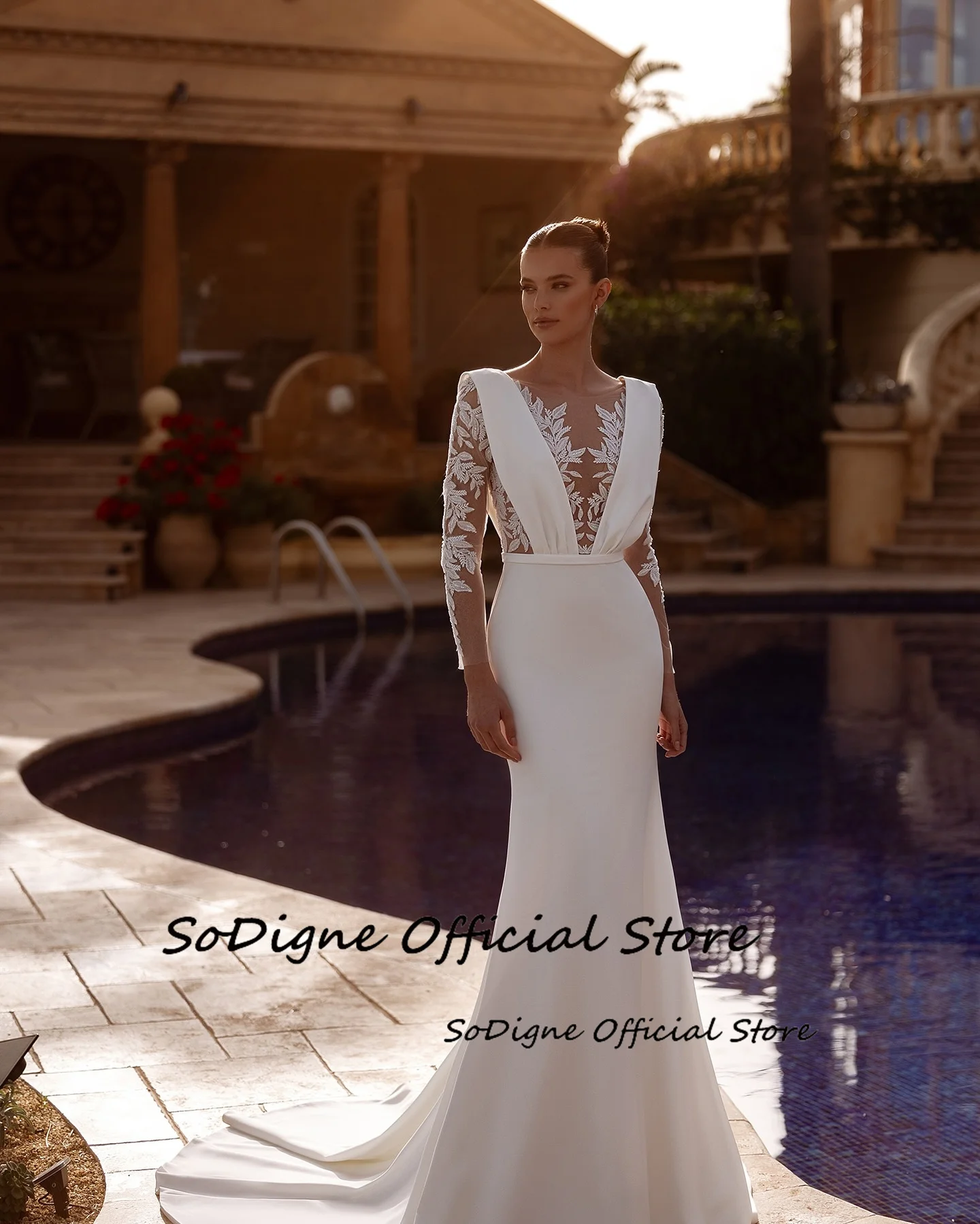 SoDigne Mermaid Satin Appliques Wedding Dresses Full Sleeves O-neck Bride Dress Wedding Gowns vestidos de novia Customized 13 S608569e09c75453286a9c3cb16768c617