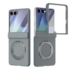 360 Rotating Skin - Friendly Matte Magnetic Case with Stand and Glass Screen Protector - Galaxy Z Flip 8 (GRAY)