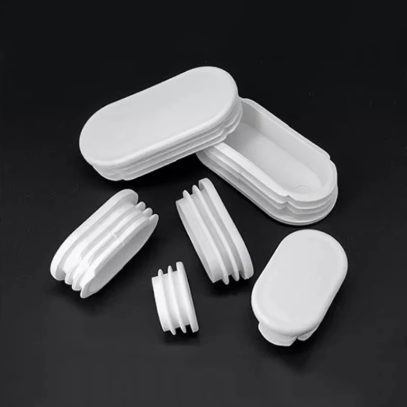 Oval Oblong Tube End Caps, Black/White Plastic Furniture Accessories