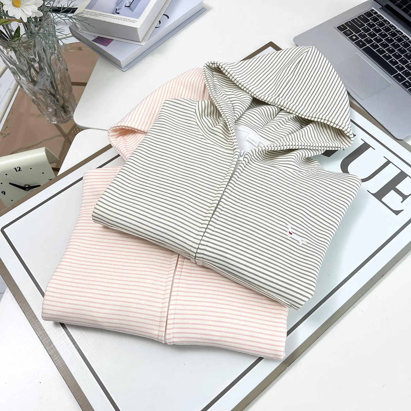 XXXXL Fashion Plus Size Women's Hoodies Autumn New Style Youthful Striped Embroidered Jacket Hooded ZIP-UP Sweatshirt