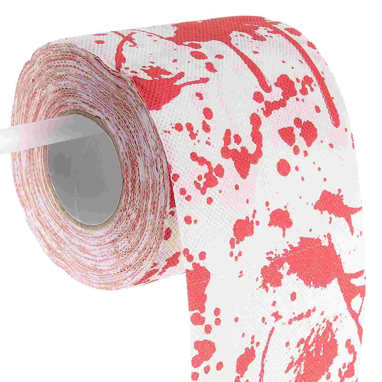 Bloodstain Scary Printed Roll Paper Red Toilet Paper for Bathroom Decor and Halloween Party Supplies