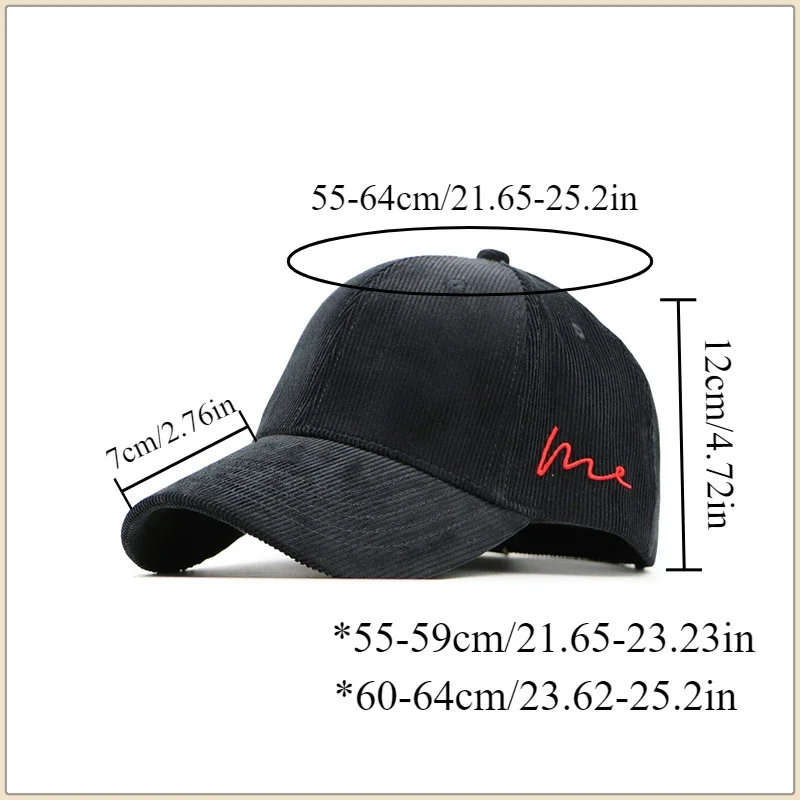 Spring Autumn Big Size Corduroy Baseball Caps 100%Cotton Embroidery Unisex Baseball Hat for  Men Adjustable Outdoor Hip Hop Hats 4