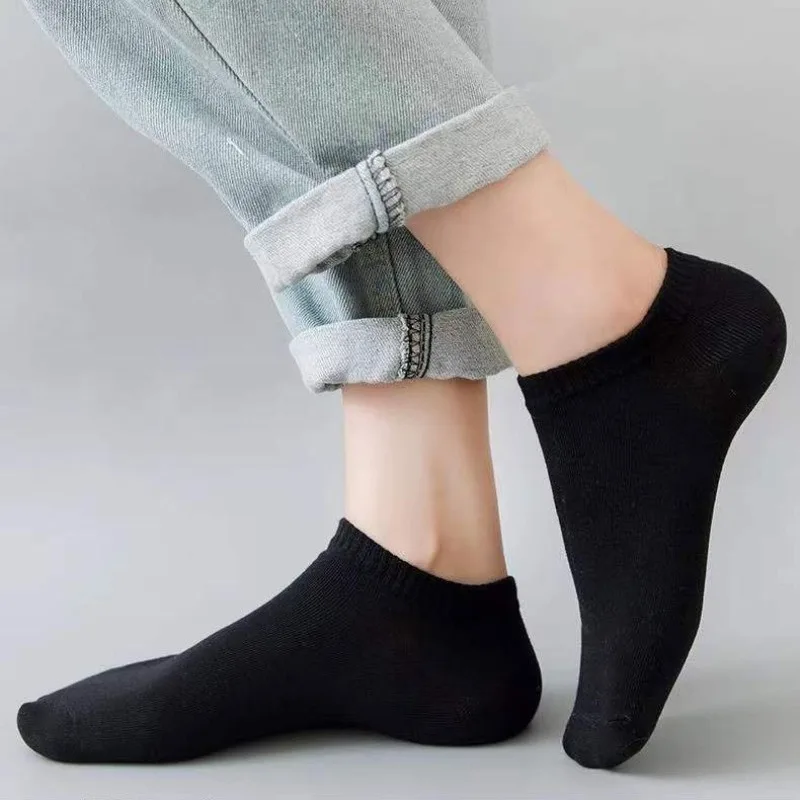 1-5pairs Men's Socks Low Cut Breathable Business Boat Sock Summer Solid Color Comfortable Ankle Casual Cotton White Black Socks