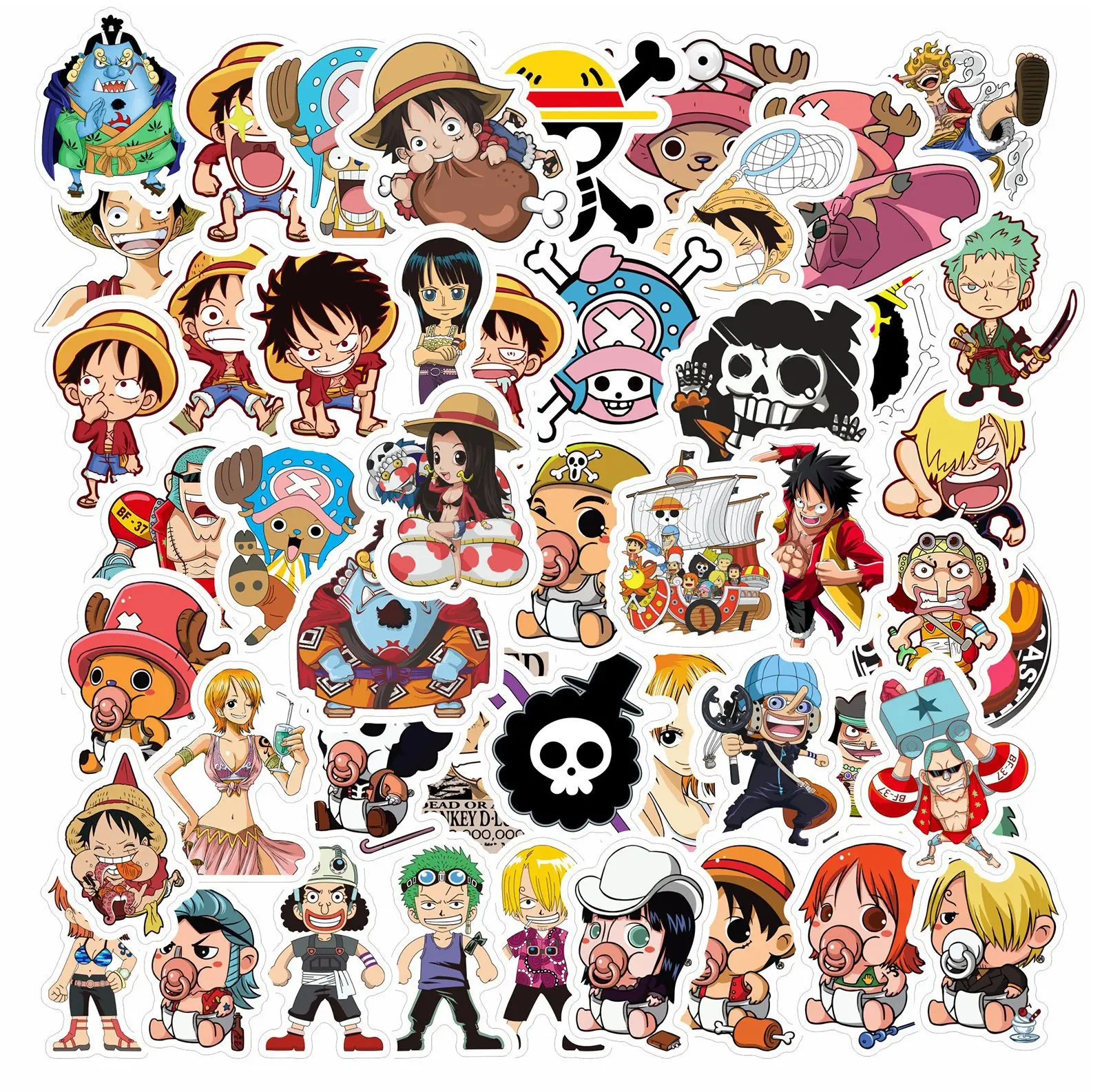 50pcs New One Piece Stickers Skateboard Guitar Car Stickers Cute Anime  Stickers Laptop Sticker Kawaii Phone Case Sticker Pack - AliExpress