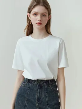 Women T Shirt Cotton 100% Summer Basic Tee Short Sleeve Tops Loose Tshirt 2024 Casual Female White Basic T Shirts For Girl Lady 1