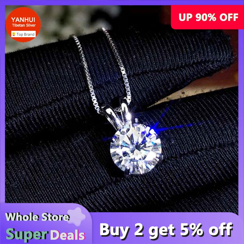 Sparkling Solitaire 8mm 2ct Zirconia Diamond Pendant Necklace Women Wedding Silver 925 Jewelry Box Chain Velvet Cloth Bag pendant necklace silver necklace silver pendant