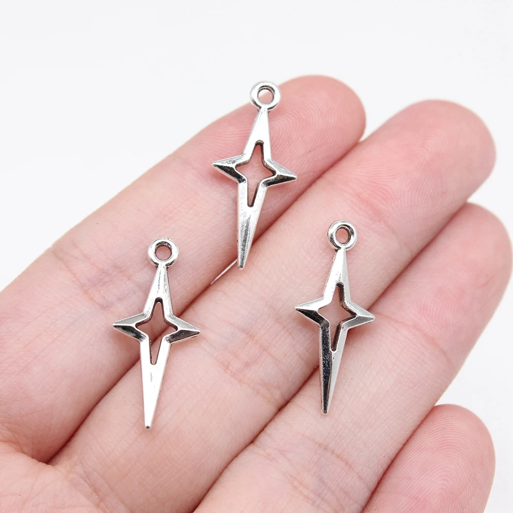 Wysiwyg 40Pcs 23X10Mm Antiek Zilver Kleur Opengewerkte Star Bedels Voor Wysiwyg 40pcs 23x10mm antiek zilver kleur opengewerkte star bedels voor