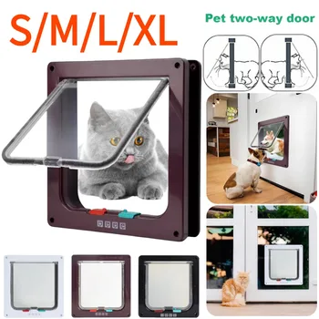 Puerta con solapa para gato con cerradura de seguridad de 4 vías, puerta de plástico ABS, Kit de puerta con solapa de seguridad para cachorros y gatitos, suministros para mascotas pequeñas 1