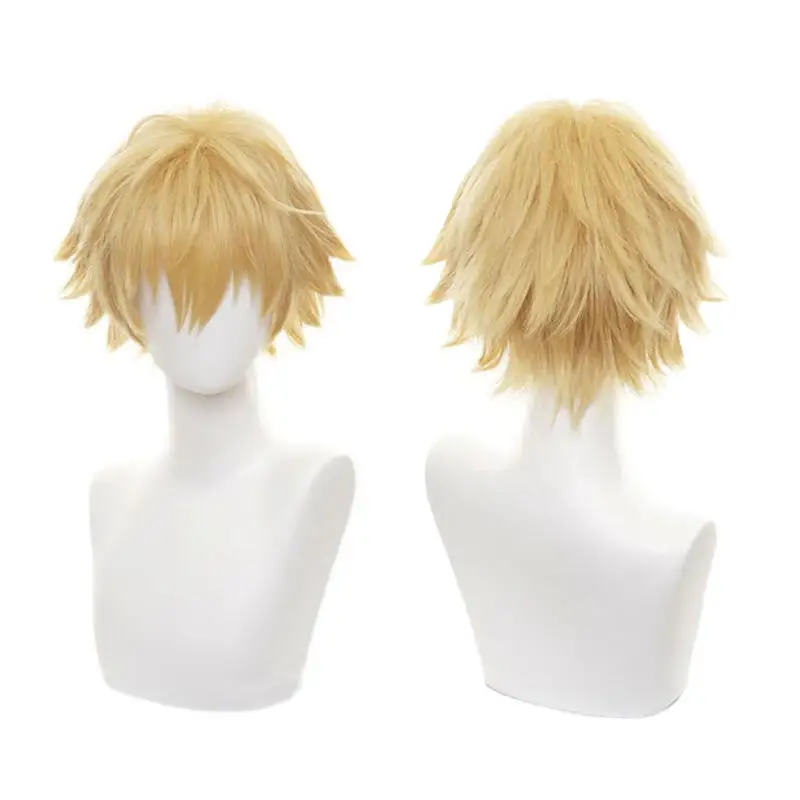 Parrucca sintetica corta bionda soffice e spigolosa, resistente al calore, per cosplay anime, per uomo, per feste di Halloween, giochi di ruolo, copricapo quotidiano