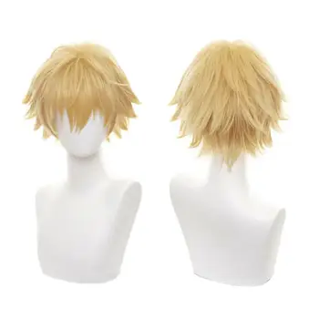 Parrucca sintetica corta bionda soffice e spigolosa, resistente al calore, per cosplay anime, per uomo, per feste di Halloween, giochi di ruolo, copricapo quotidiano