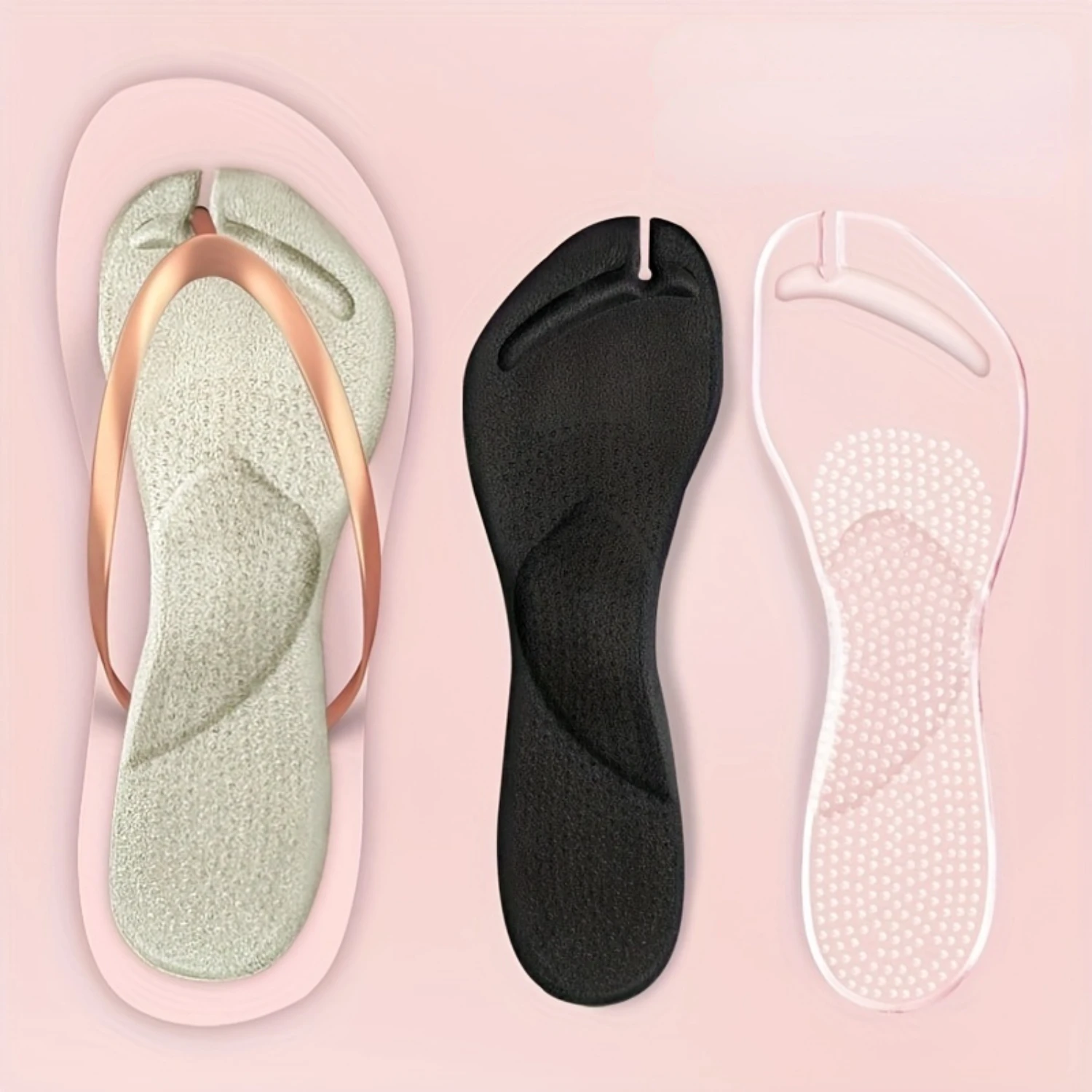 2pairs Gel Arch Support Cushion Insoles, Adhesive Silicone Flip Flop Thong Inserts, Slim Inserts, Anti-Slip Shock Absorption In