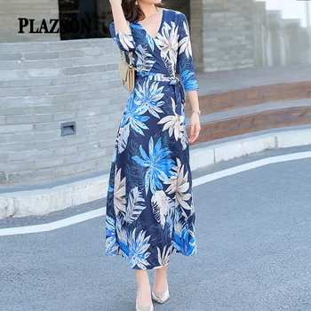 여성용 긴 여름 원피스 섹시한 V넥 원피스 벨트 업 보호 맥시 드레스, 여성 비치웨어, 홀리데이 랩 비치 커버 업