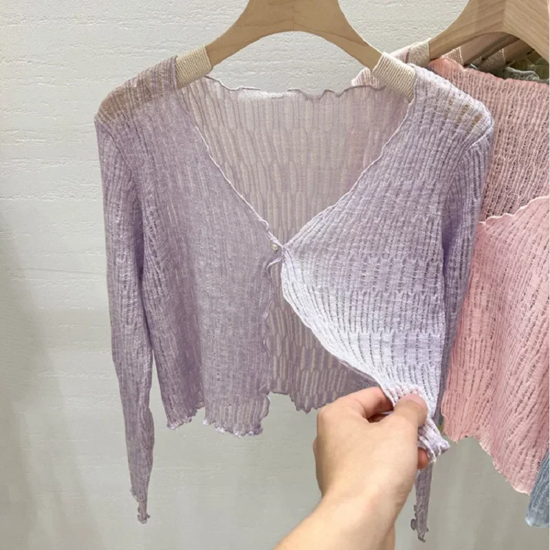 Summer Outwear Sunscreen Cover Up Top Shawl Knitted Cardigan for Women